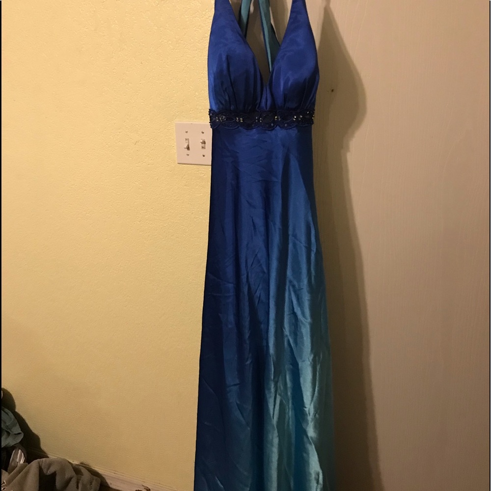 Variegated blue silky prom dress